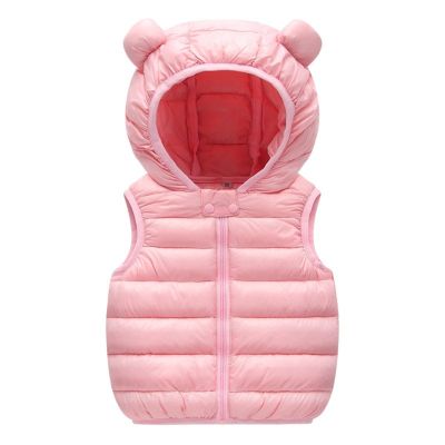 Toddler Baby Girls Boys Warm Vest Toddler Kids Baby Boys Girls Fall Winter Clothes Bear ears Zipper (Pink, 6-12 Months)
