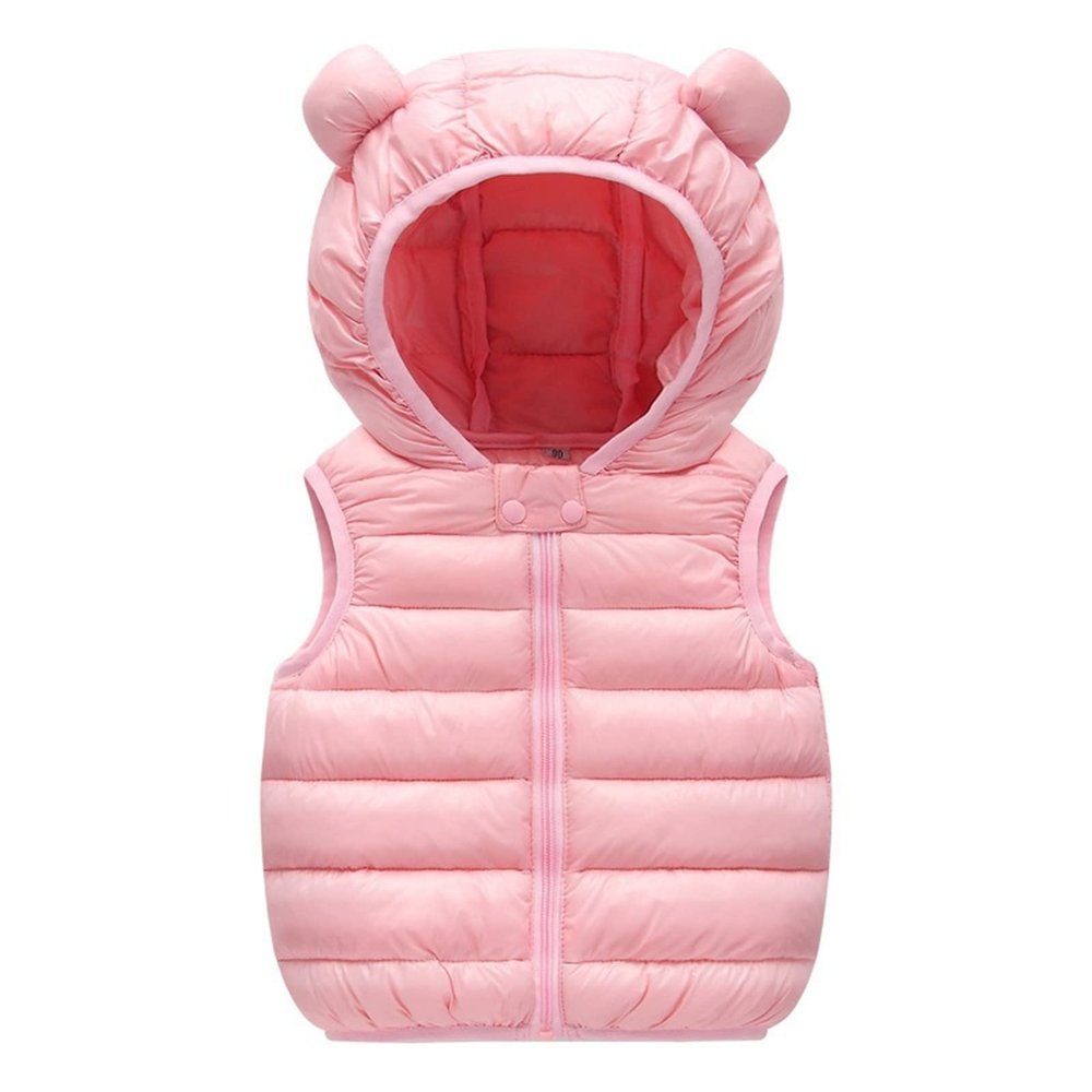 Toddler Baby Girls Boys Warm Vest Toddler Kids Baby Boys Girls Fall Winter Clothes Bear ears Zipper (Pink, 6-12 Months)