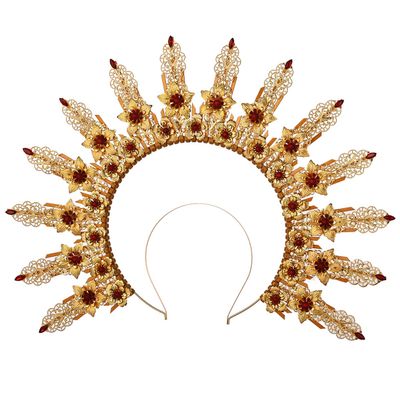 BLESSUME Goddess Gold Spike Halo Crown Headpiece NYLON ZIP TIE Wedding Bride Hair Band Tiara