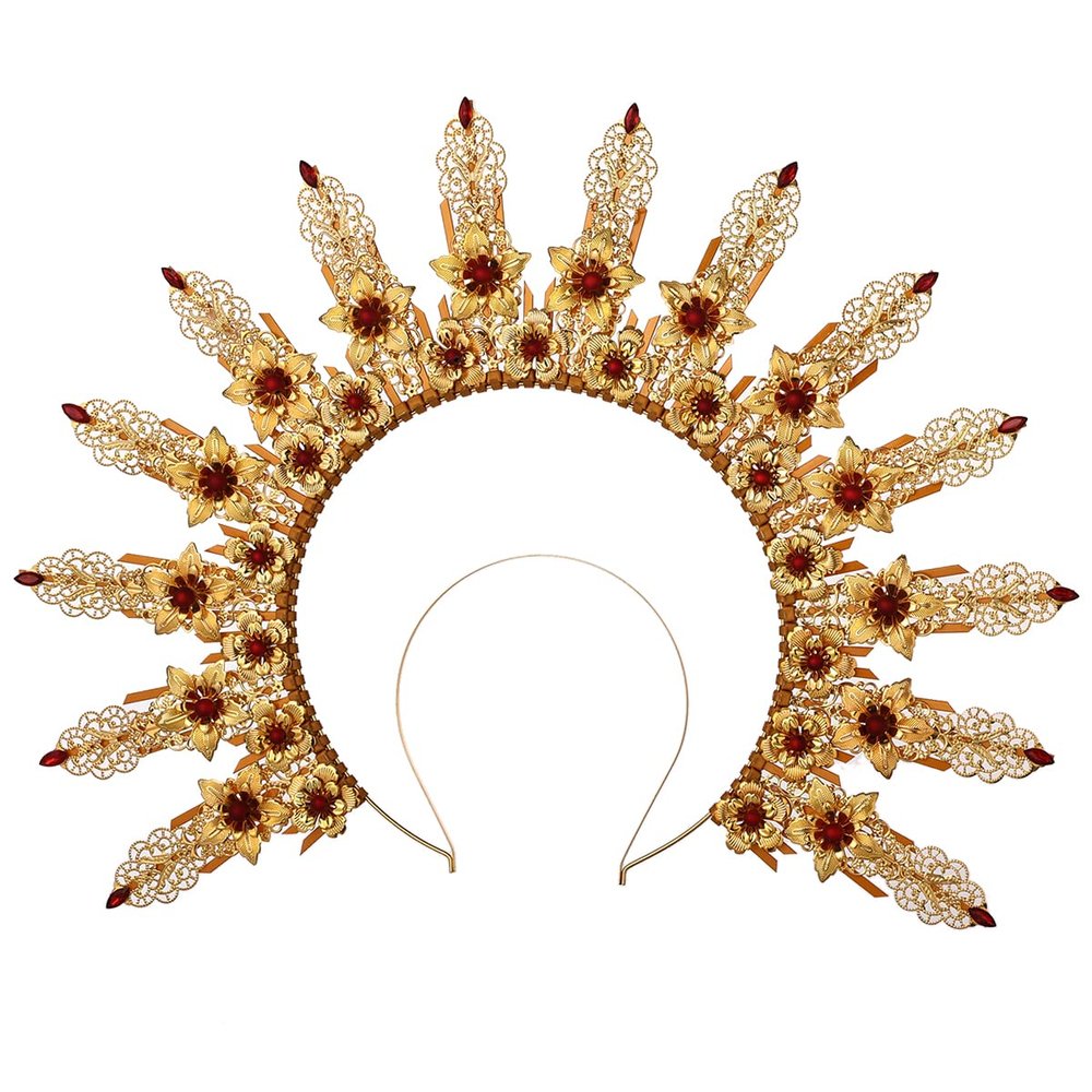BLESSUME Goddess Gold Spike Halo Crown Headpiece NYLON ZIP TIE Wedding Bride Hair Band Tiara