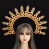 BLESSUME Goddess Gold Spike Halo Crown Headpiece NYLON ZIP TIE Wedding Bride Hair Band Tiara view 2