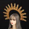 BLESSUME Goddess Gold Spike Halo Crown Headpiece NYLON ZIP TIE Wedding Bride Hair Band Tiara view 3