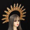 BLESSUME Goddess Gold Spike Halo Crown Headpiece NYLON ZIP TIE Wedding Bride Hair Band Tiara view 4