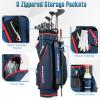 GYMAX Golf Bag, 14 Way Divider Golf Cart Bag with Rain Hood & Cooler Bag, Waterproof Golf Club Bag for Men & Women, Portable Lightweight Golf Bag (Navy) view 4