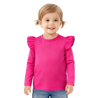 Magic Park 12M-14Y Baby Girl Blouse Toddler Short Long Ruffle T-Shirts Kids Girl Solid Color Tee Casual Tops for Girls (0032Q_Dark Pink, 2-3 Years)