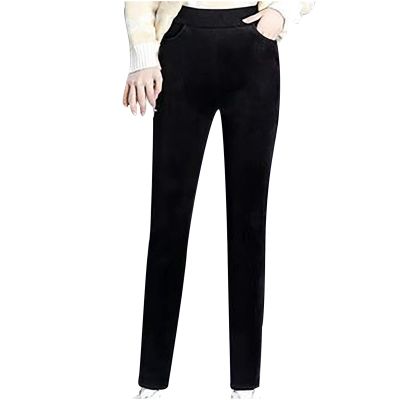Fleece Lined Corduroy Pants for Women's Winter Warm Sweatpants Plush Sherpa Long Trousers Thick Jogger Pants Black