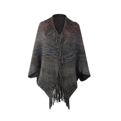 HGps8w Women's Knit Shawl Wrap Batwing Stripes Poncho Open Front Vintage Elegant Fringe Tassel Cape Cardigan Sweater