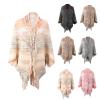 HGps8w Women's Knit Shawl Wrap Batwing Stripes Poncho Open Front Vintage Elegant Fringe Tassel Cape Cardigan Sweater view 2