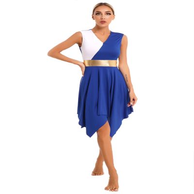 HULIJA Women's V Neck Sleeveless Praise Dance Dresses Irregular Liturgical Worship Dance Costume 03-BE Large