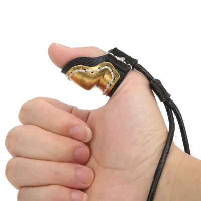 BigKing Archery Glove Hunting Thumb Finger Protector, Archery Thumb Ring Brass Soft Leather Thumb Guard Ring Archery Finger Protector for Traditional Bow Shooting Black