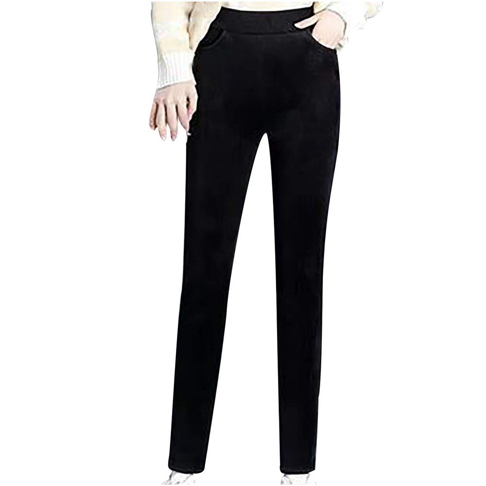 Fleece Lined Corduroy Pants for Women's Winter Warm Sweatpants Plush Sherpa Long Trousers Thick Jogger Pants Black
