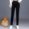 Fleece Lined Corduroy Pants for Women's Winter Warm Sweatpants Plush Sherpa Long Trousers Thick Jogger Pants Black view 2