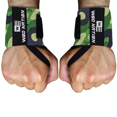 WOD Nation Wrist Wraps - Secure Hook & Loop Closure Gym Wraps - Stabilizing Wrist Support for Weight Lifting - for Powerlifting & Strength Training - 18 In, Green Camo