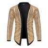tuduoms Men's Cardigan Shiny Metallic Sequins Jacket 70's Disco Costume Open Front Blazer Christmas Rave Party Dress Shirt view 1