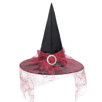 American Trends Halloween Witch Hat for Women Steeple Lace Witch Hat Party Supplies Halloween Costume Accessories Wine Red One Size