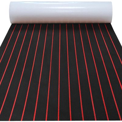 Boat Decking EVA Foam Flooring Sheet, Faux Teak Marine Mat Boat Yacht Carpet, Kayak RV Swimming Pool Non-Slip Flooring Mat, Black with Red Stripes, 6mm Wear-Resistant & Self-Adhesive Pad 95" x 35"