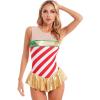 Aislor Women's Candy Cane Christmas Costume Sleeveless Ruffled Dance Dress Skirted Leotard Red Small view 3