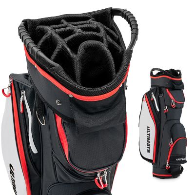 GYMAX Golf Bag, 14 Way Divider Golf Cart Bag with Rain Hood & Cooler Bag, Waterproof Golf Club Bag for Men & Women, Portable Lightweight Golf Bag (Black)