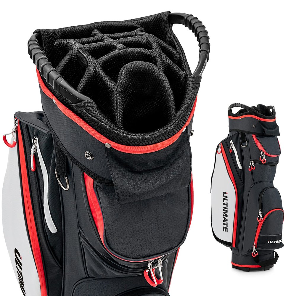 GYMAX Golf Bag, 14 Way Divider Golf Cart Bag with Rain Hood & Cooler Bag, Waterproof Golf Club Bag for Men & Women, Portable Lightweight Golf Bag (Black)