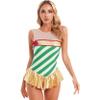 Shinsto Women's Candy Cane Christmas Costume Sparkly Striped Sleeveless Leotard Dresses Dancewear Green 3X-Large view 3