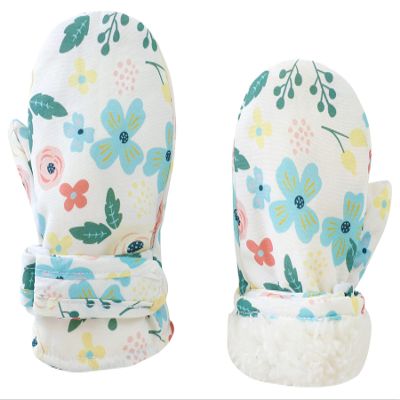Urban Virgin Baby Gloves Mittens Toddler Kids Winter Mittens Lined Fleece Warm Waterproof Ski Snow Gloves For Boys Girls White Flower 6-24 Months