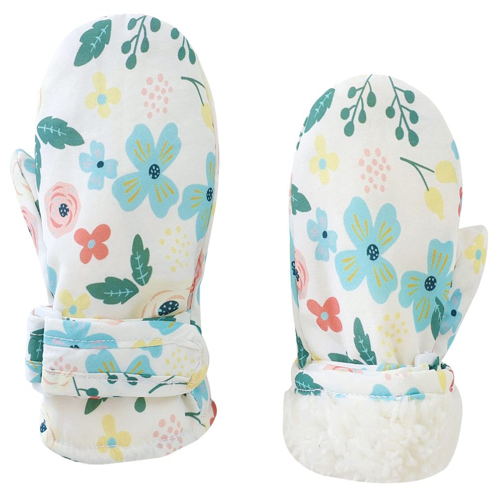 Urban Virgin Baby Gloves Mittens Toddler Kids Winter Mittens Lined Fleece Warm Waterproof Ski Snow Gloves For Boys Girls White Flower 6-24 Months