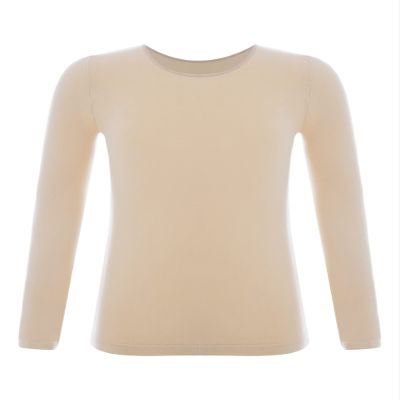 dPois Kids Girls Pure Color Dance Tops Long Sleeve Thermal Underwear T-Shirts Base Layer Athletic Shirts Type A Nude 2-4 Years