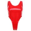 Alvivi Women Sleeveless Latex Catsuit Clubwear High Cut Wetlook Thong PVC Leather Bodysuit Leotard Backless Red X-Large view 4