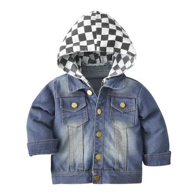 Toddler Denim Jacket Hooded Jean Jacket Girls Jean Jacket Boys' Outerwear Jackets & Coats Little Boys Girls Hooded Zipper Denim Coats Kids Jeans Jacket Outerwear Tops White Plaid Blue 6-12 Months