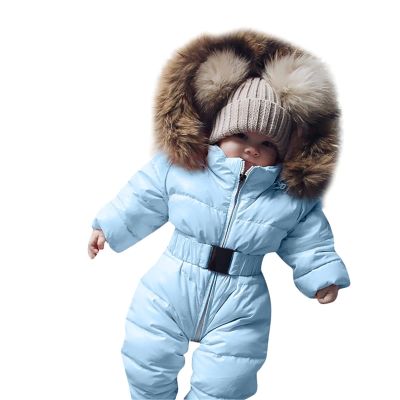 Baby Girl Winter Snowsuit Zipper Long Sleeve Cute Baby Snowsuit Winter Coat Romper 0-24 Months (Sky Blue, 0-3 Months)