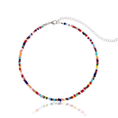 Aularso Boho Beaded Choker Necklace Colorful Short Necklaces Chain Seed Bead Necklace Summer Necklaces Jewelry for Women (Colorful bead-1)
