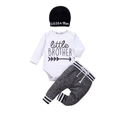 Hopiumy Newborn Baby Boy Girl Clothes Hello World Print Long Sleeve Romper+Long Pants+Hat 3Pcs Outfits Set (Black C,18-24 Months)