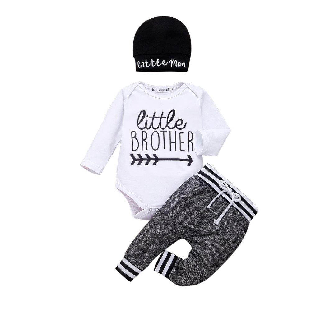 Hopiumy Newborn Baby Boy Girl Clothes Hello World Print Long Sleeve Romper+Long Pants+Hat 3Pcs Outfits Set (Black C,18-24 Months)