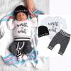 Hopiumy Newborn Baby Boy Girl Clothes Hello World Print Long Sleeve Romper+Long Pants+Hat 3Pcs Outfits Set (Black B,18-24 Months) view 2