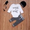 Hopiumy Newborn Baby Boy Girl Clothes Hello World Print Long Sleeve Romper+Long Pants+Hat 3Pcs Outfits Set (Black B,18-24 Months) view 3
