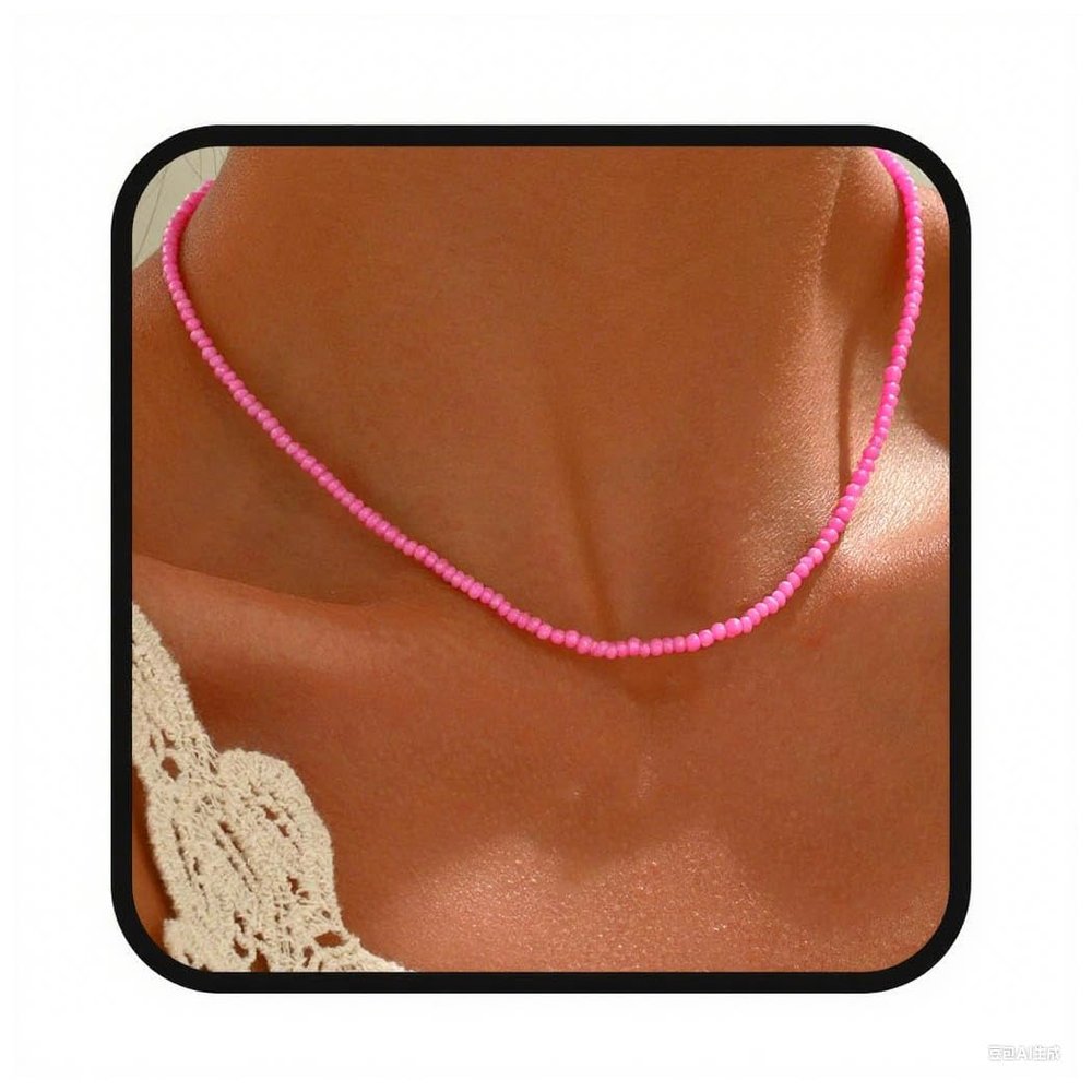 Aularso Boho Beaded Choker Necklace Colorful Short Necklaces Chain Seed Bead Necklace Summer Necklaces Jewelry for Women (Pink)