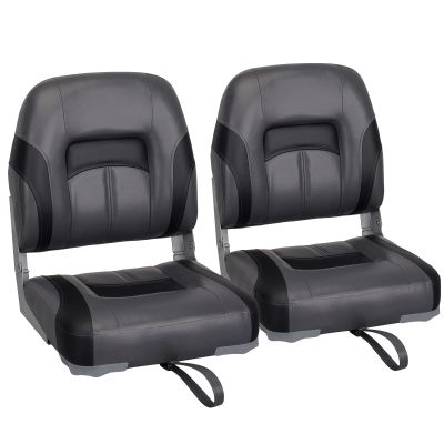 Leader Accessories A Pair of Elite Low/High Back Folding Fishing Boat Seat (2 Seats) (Black/Charcoal)