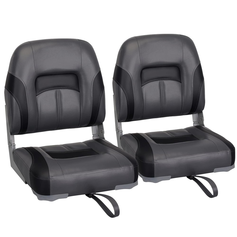 Leader Accessories A Pair of Elite Low/High Back Folding Fishing Boat Seat (2 Seats) (Black/Charcoal)