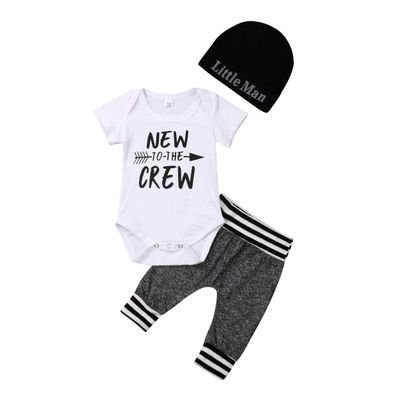 Hopiumy Newborn Baby Boy Girl Clothes Hello World Print Long Sleeve Romper+Long Pants+Hat 3Pcs Outfits Set (Black A Short,0-6 Months)