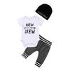 Hopiumy Newborn Baby Boy Girl Clothes Hello World Print Long Sleeve Romper+Long Pants+Hat 3Pcs Outfits Set (Black A Short,0-6 Months) view 1