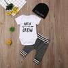 Hopiumy Newborn Baby Boy Girl Clothes Hello World Print Long Sleeve Romper+Long Pants+Hat 3Pcs Outfits Set (Black A Short,0-6 Months) view 2