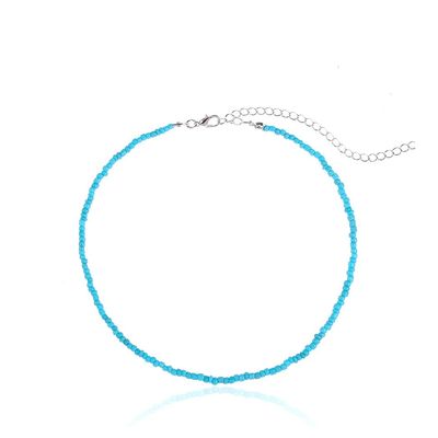 Aularso Boho Beaded Choker Necklace Colorful Short Necklaces Chain Seed Bead Necklace Summer Necklaces Jewelry for Women (Blue)