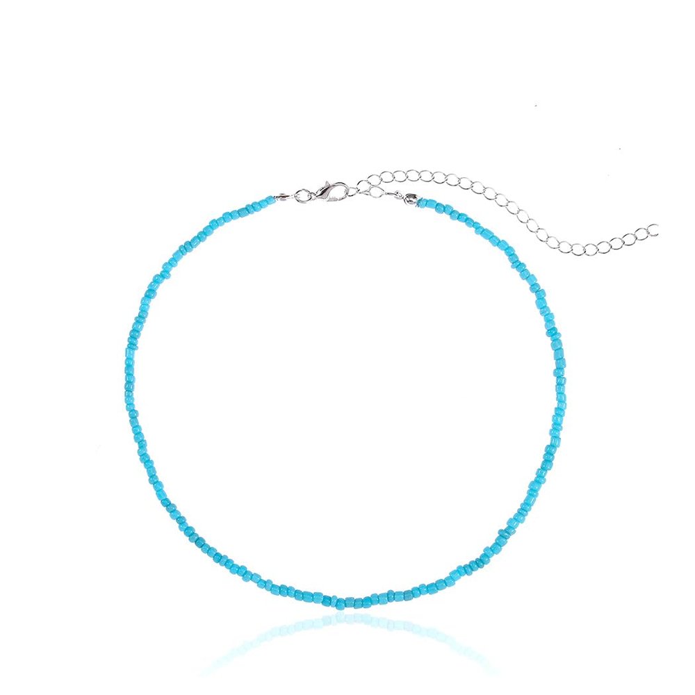 Aularso Boho Beaded Choker Necklace Colorful Short Necklaces Chain Seed Bead Necklace Summer Necklaces Jewelry for Women (Blue)