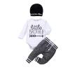 Hopiumy Newborn Baby Boy Girl Clothes Hello World Print Long Sleeve Romper+Long Pants+Hat 3Pcs Outfits Set (Black C,12-18 Months) view 1