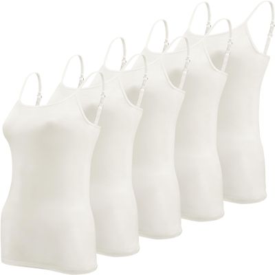 BQTQ 5 Pcs White Camisoles for Women Spaghetti Strap Basic Camisole Tank Tops, L