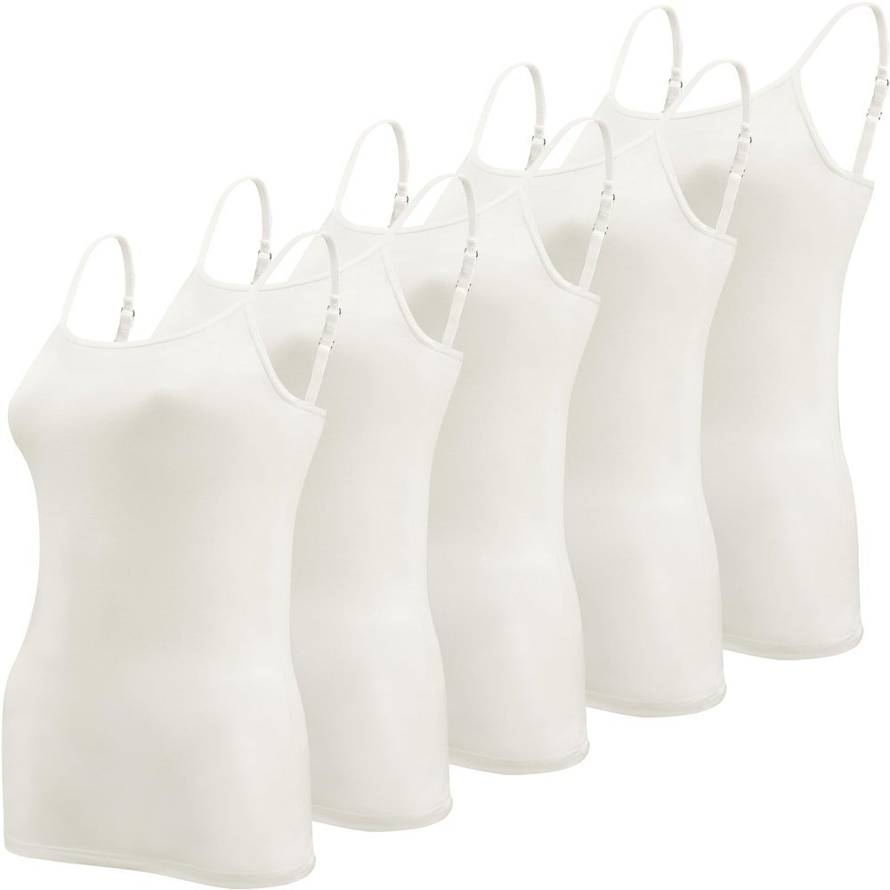 BQTQ 5 Pcs White Camisoles for Women Spaghetti Strap Basic Camisole Tank Tops, L