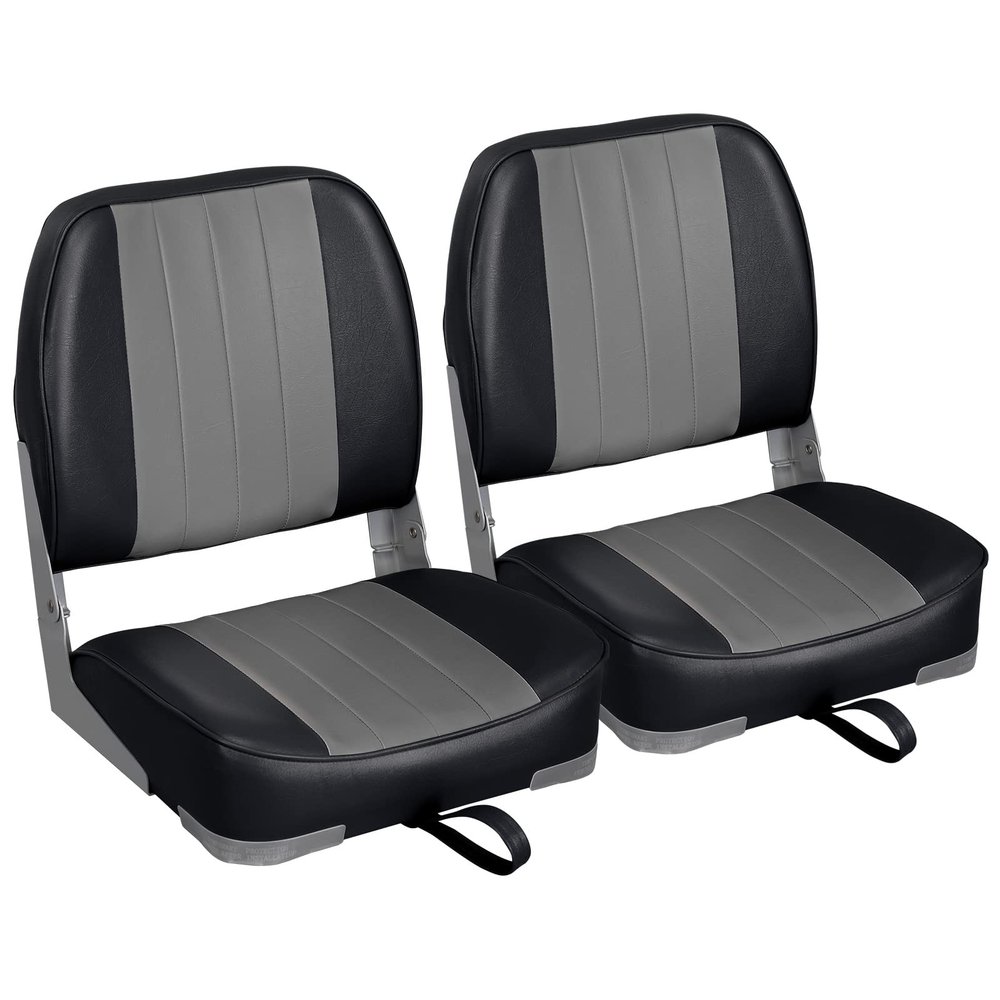 Leader Accessories A Pair of Low Back Folding Fishing Boat Seat (2 Seats) (Black/Charcoal)