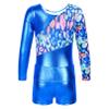 Moily Kids Girls Long Sleeve Shiny Metallic Gymnastics Dance Athletic Jumpsuit One Piece Leotard with Shorts Royal Blue B Set 8 view 4