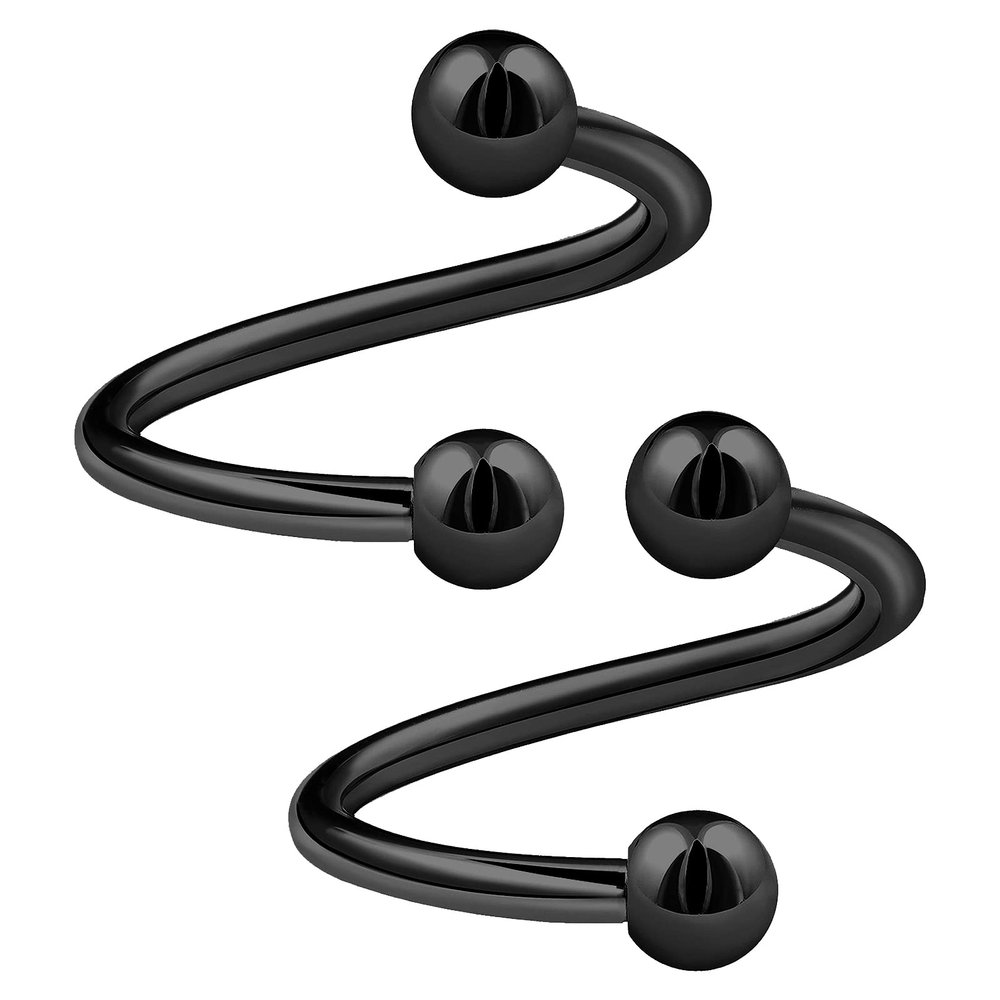 2Pcs Titanium G23 Black Anodized 16 gauge 3/8 10mm Piercing Spiral Jewelry Cartilage Tragus Helix Lip 3mm Ball M11367