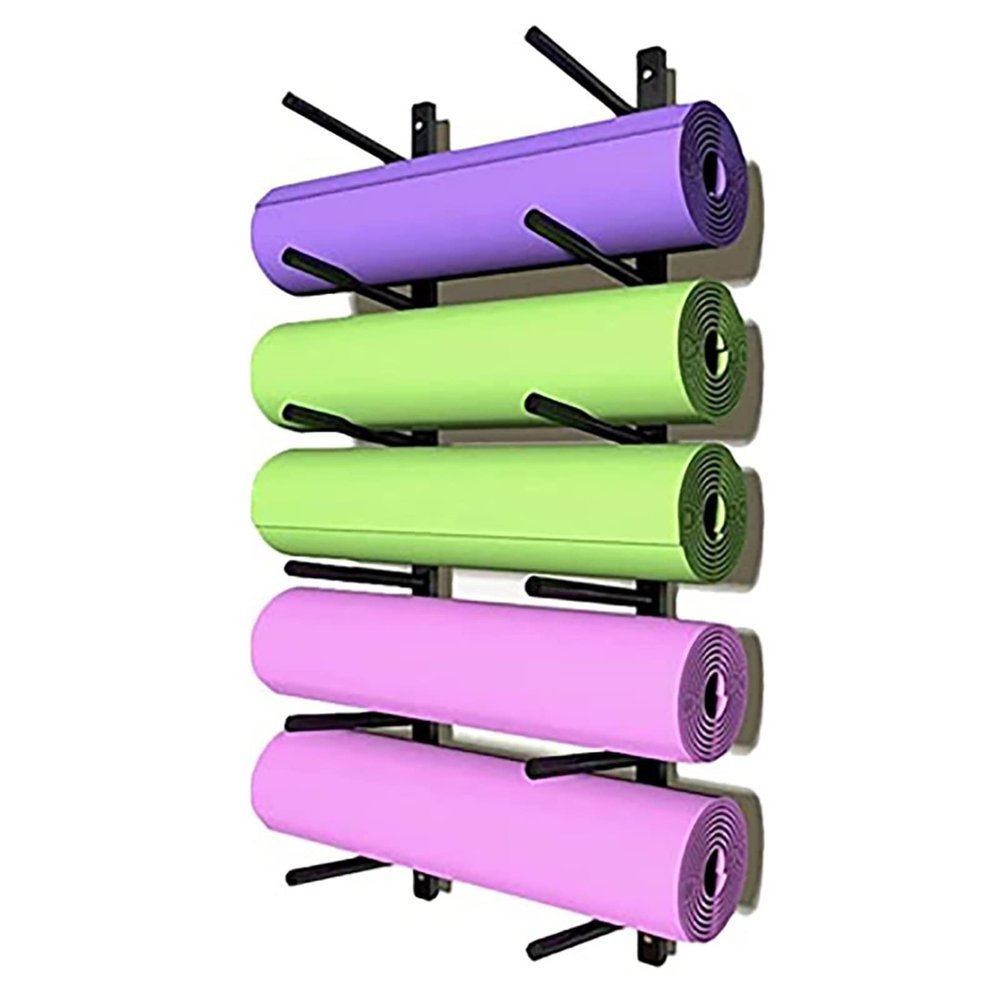 BIBOYA Yoga Mat Holder Yoga Mat Holder Wall Mount 6-Slot, Save Space Exercise Mat Organizer for Foam Roller/Brick/Crash Mat/Sports Sweat Towel, Custom Width